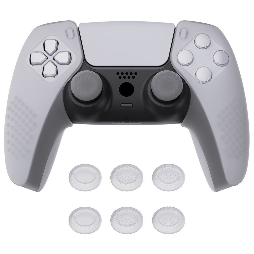 PlayVital 3D Studded Edition Anti-Slip Silicone Cover Skin with Thumb Grip Caps for PS5 Wireless Controller, Compatible with Charging Station - Clear White PlayVital