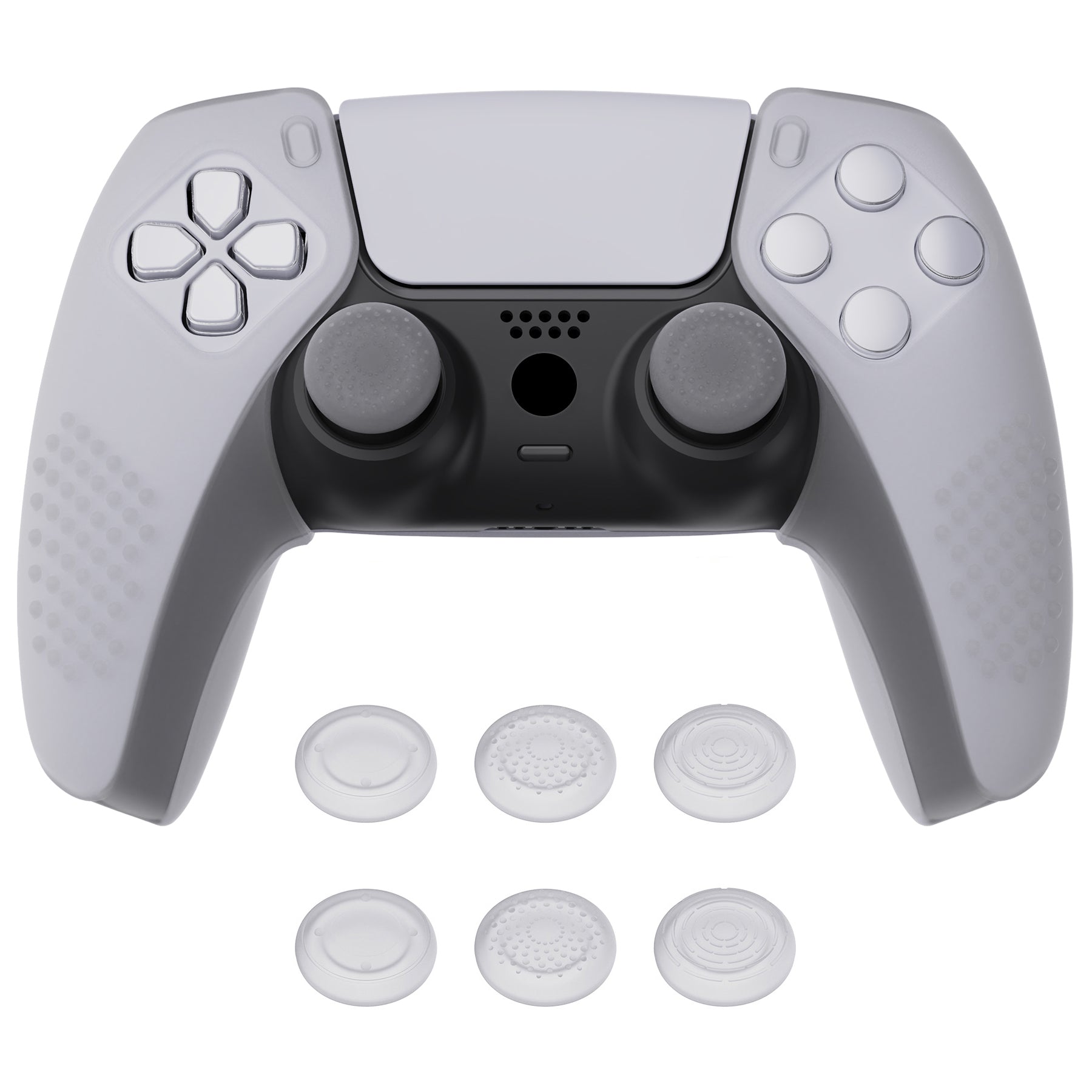 PlayVital 3D Studded Edition Anti-Slip Silicone Cover Skin with Thumb Grip Caps for PS5 Wireless Controller, Compatible with Charging Station - Clear White PlayVital