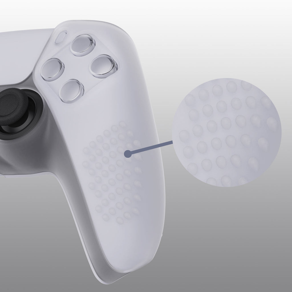 PlayVital 3D Studded Edition Anti-Slip Silicone Cover Skin with Thumb Grip Caps for PS5 Wireless Controller - Clear White PlayVital