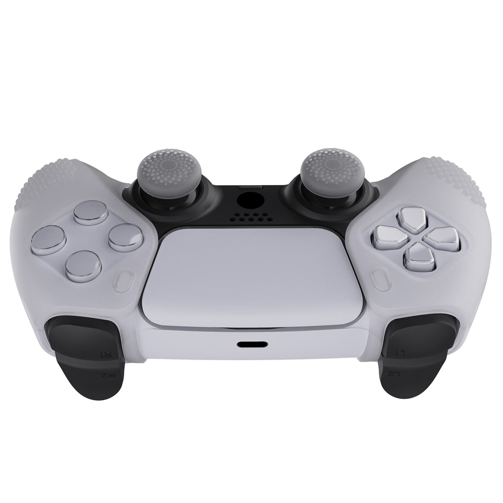 PlayVital 3D Studded Edition Anti-Slip Silicone Cover Skin with Thumb Grip Caps for PS5 Wireless Controller, Compatible with Charging Station - Clear White PlayVital