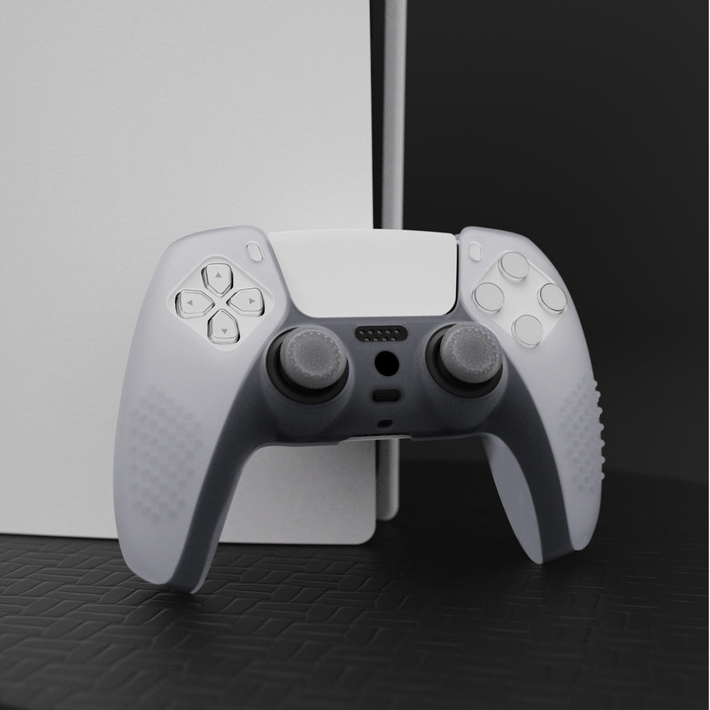PlayVital 3D Studded Edition Anti-Slip Silicone Cover Skin with Thumb Grip Caps for PS5 Wireless Controller - Clear White PlayVital