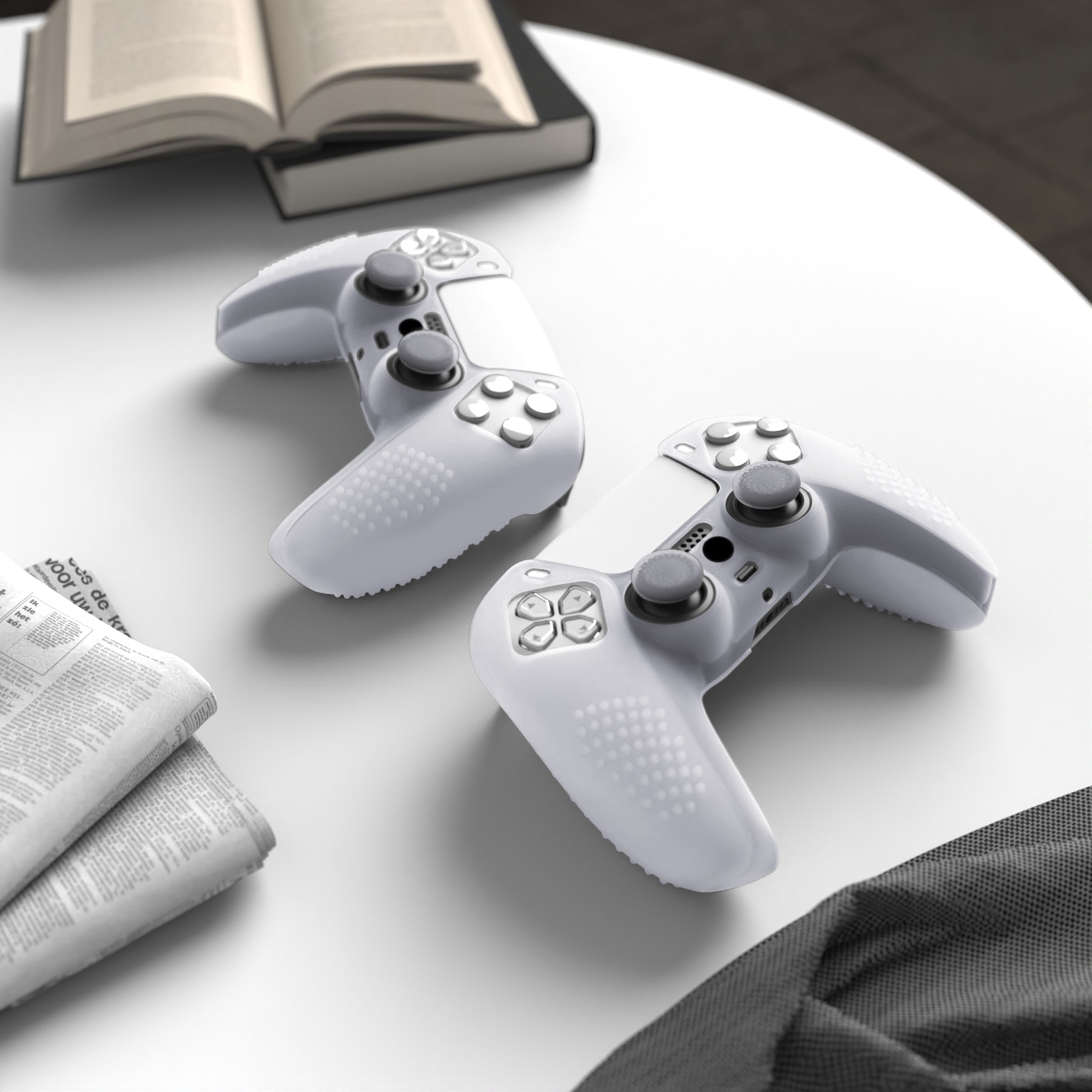 PlayVital 3D Studded Edition Anti-Slip Silicone Cover Skin with Thumb Grip Caps for PS5 Wireless Controller - Clear White PlayVital