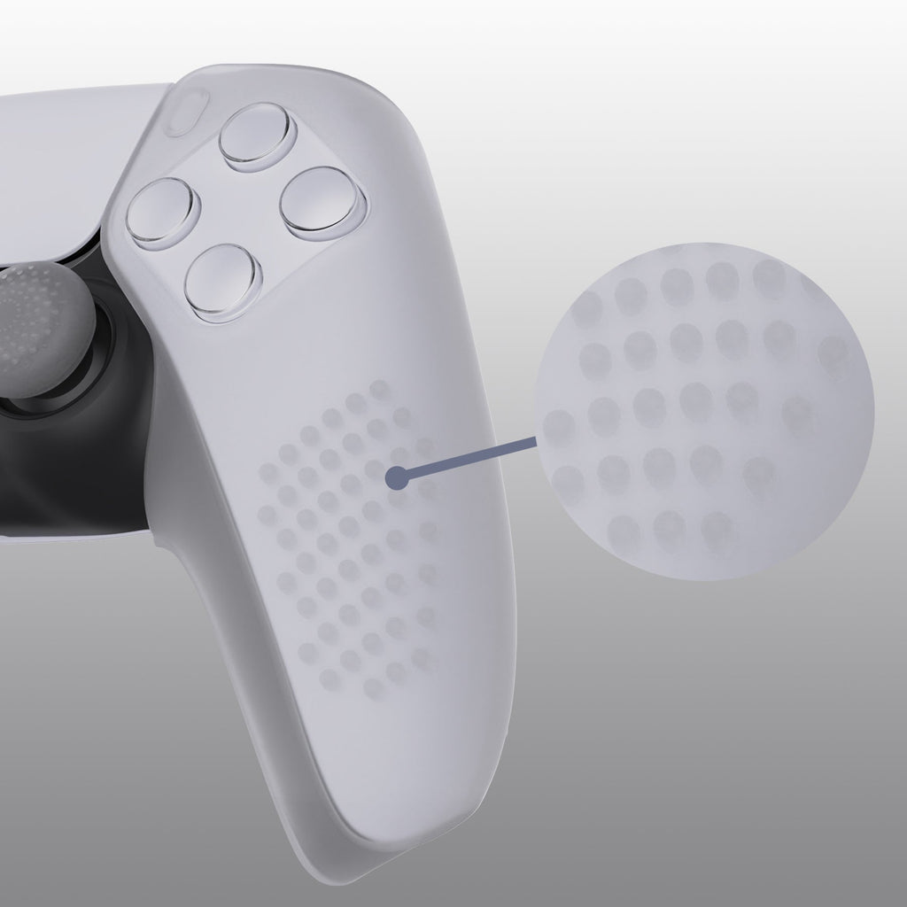 PlayVital 3D Studded Edition Anti-Slip Silicone Cover Skin with Thumb Grip Caps for PS5 Wireless Controller, Compatible with Charging Station - Clear White PlayVital