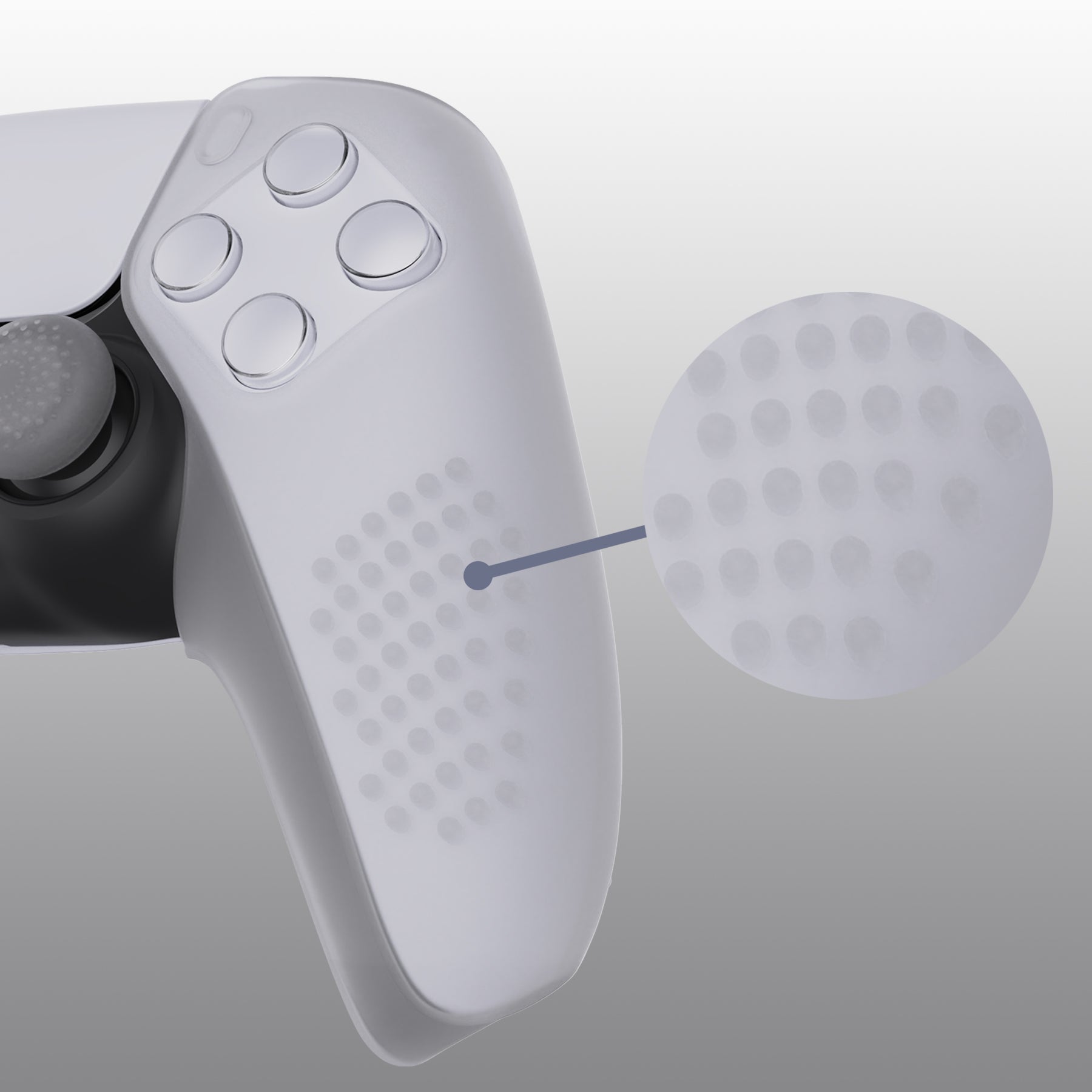 PlayVital 3D Studded Edition Anti-Slip Silicone Cover Skin with Thumb Grip Caps for PS5 Wireless Controller, Compatible with Charging Station - Clear White PlayVital