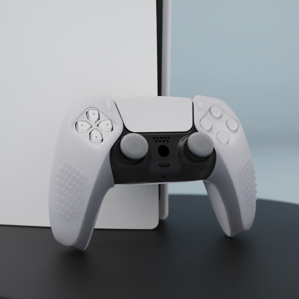 PlayVital 3D Studded Edition Anti-Slip Silicone Cover Skin with Thumb Grip Caps for PS5 Wireless Controller, Compatible with Charging Station - Clear White PlayVital