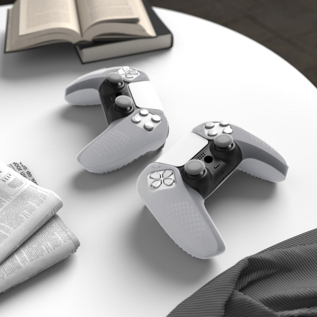 PlayVital 3D Studded Edition Anti-Slip Silicone Cover Skin with Thumb Grip Caps for PS5 Wireless Controller, Compatible with Charging Station - Clear White PlayVital