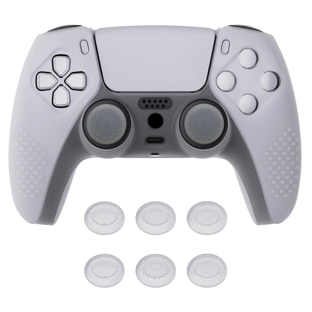 PlayVital 3D Studded Edition Anti-Slip Silicone Cover Skin with Thumb Grip Caps for PS5 Wireless Controller - Clear White PlayVital