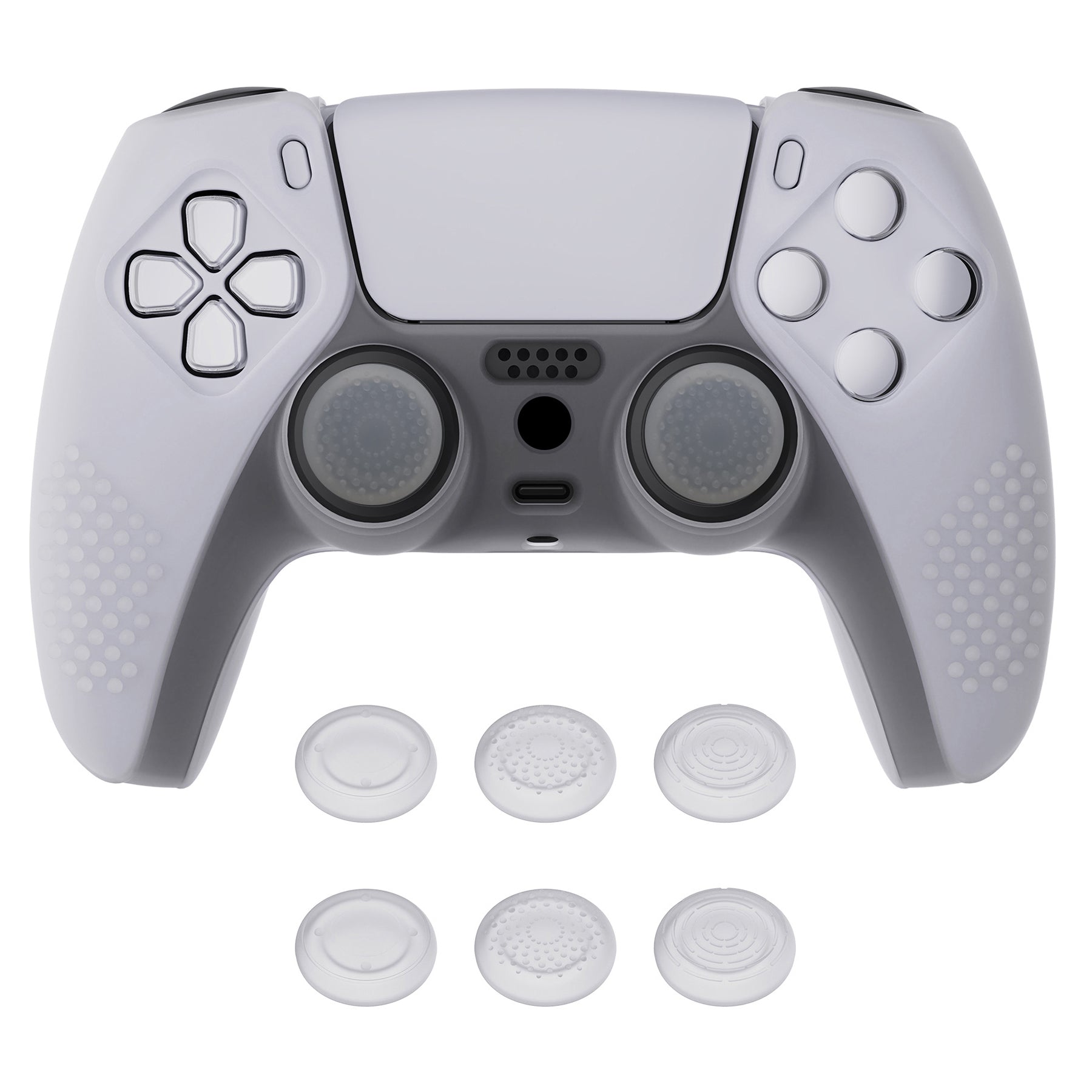 PlayVital 3D Studded Edition Anti-Slip Silicone Cover Skin with Thumb Grip Caps for PS5 Wireless Controller - Clear White PlayVital