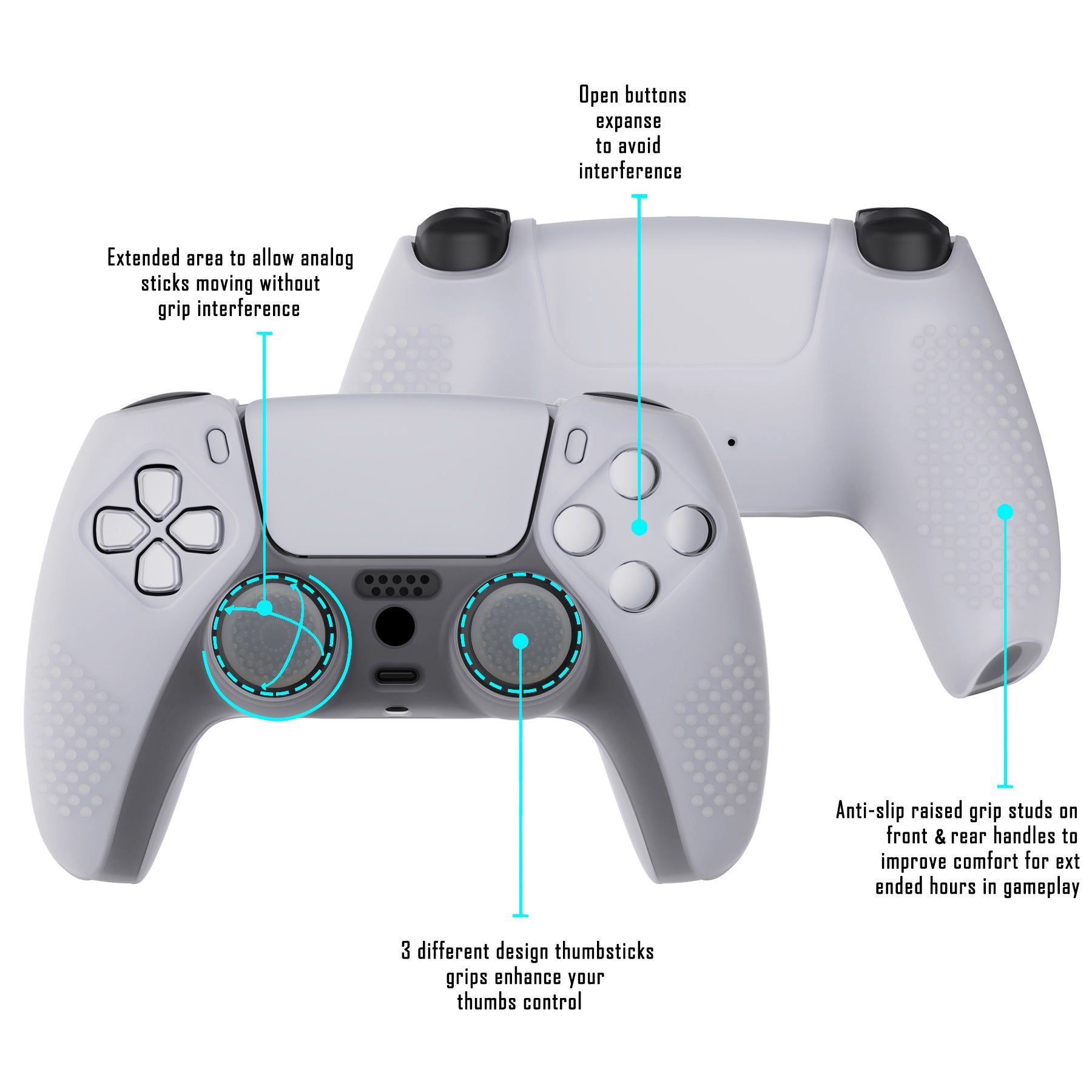 PlayVital 3D Studded Edition Anti-Slip Silicone Cover Skin with Thumb Grip Caps for PS5 Wireless Controller - Clear White PlayVital