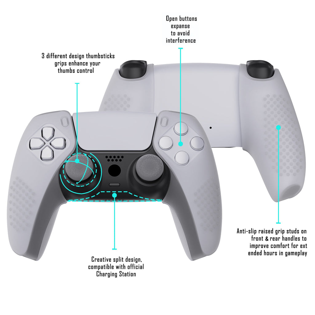 PlayVital 3D Studded Edition Anti-Slip Silicone Cover Skin with Thumb Grip Caps for PS5 Wireless Controller, Compatible with Charging Station - Clear White PlayVital