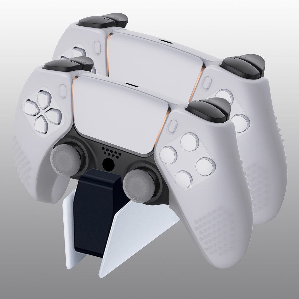PlayVital 3D Studded Edition Anti-Slip Silicone Cover Skin with Thumb Grip Caps for PS5 Wireless Controller, Compatible with Charging Station - Clear White PlayVital