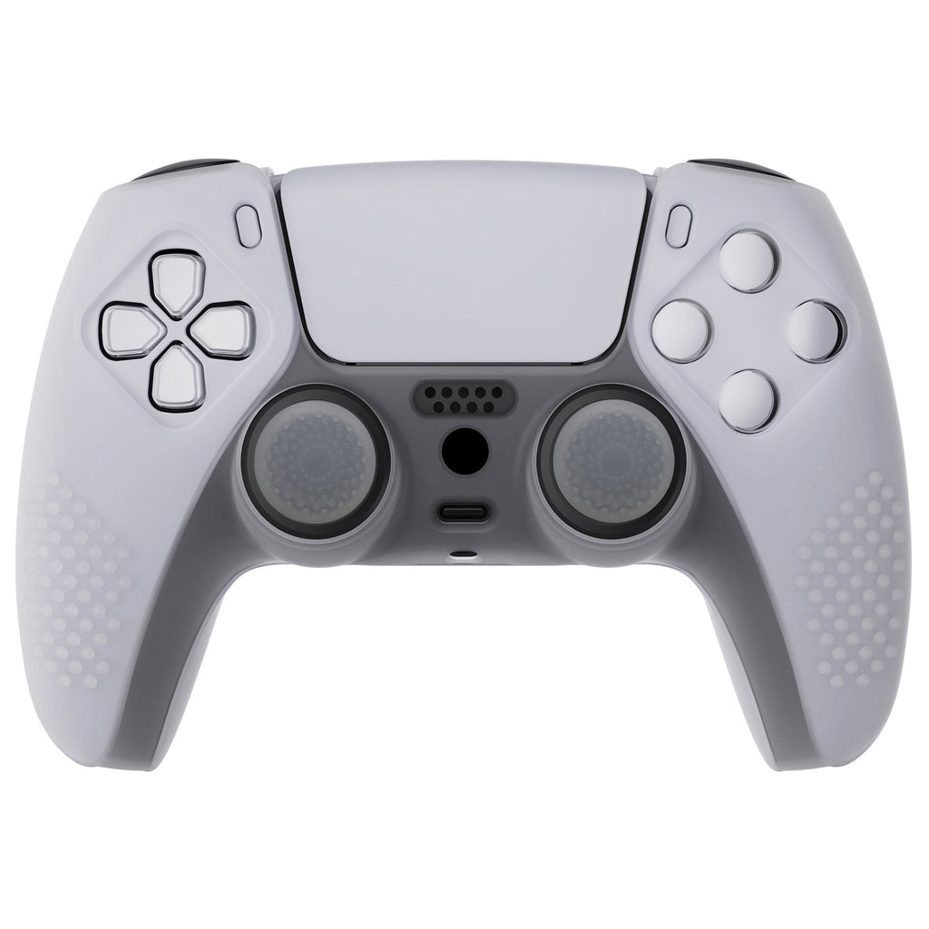 PlayVital 3D Studded Edition Anti-Slip Silicone Cover Skin with Thumb Grip Caps for PS5 Wireless Controller - Clear White PlayVital