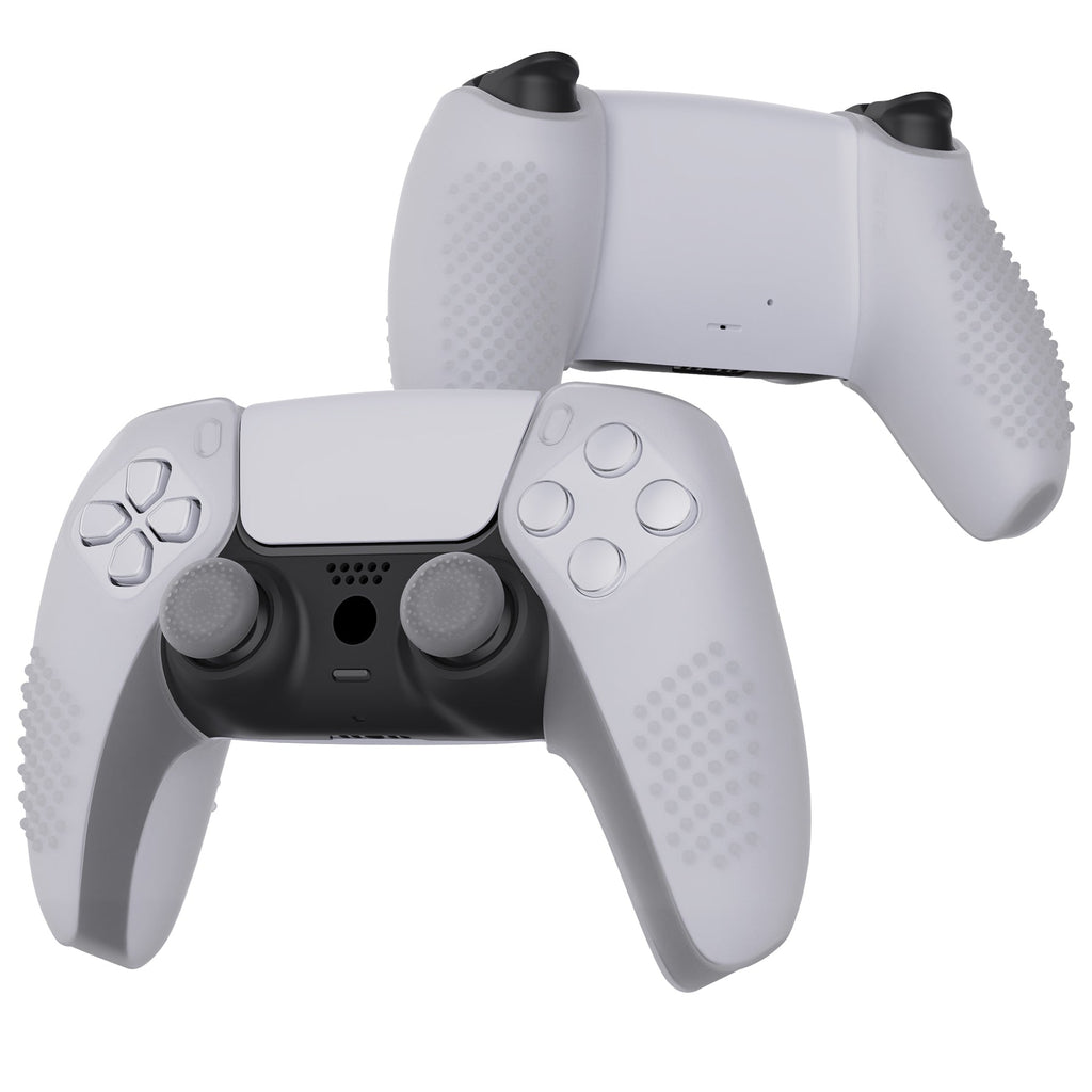 PlayVital 3D Studded Edition Anti-Slip Silicone Cover Skin with Thumb Grip Caps for PS5 Wireless Controller, Compatible with Charging Station - Clear White PlayVital