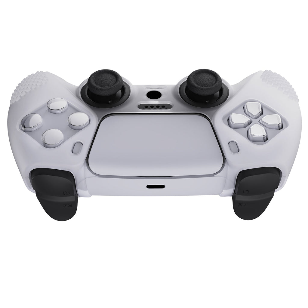 PlayVital 3D Studded Edition Anti-Slip Silicone Cover Skin with Thumb Grip Caps for PS5 Wireless Controller - Clear White PlayVital