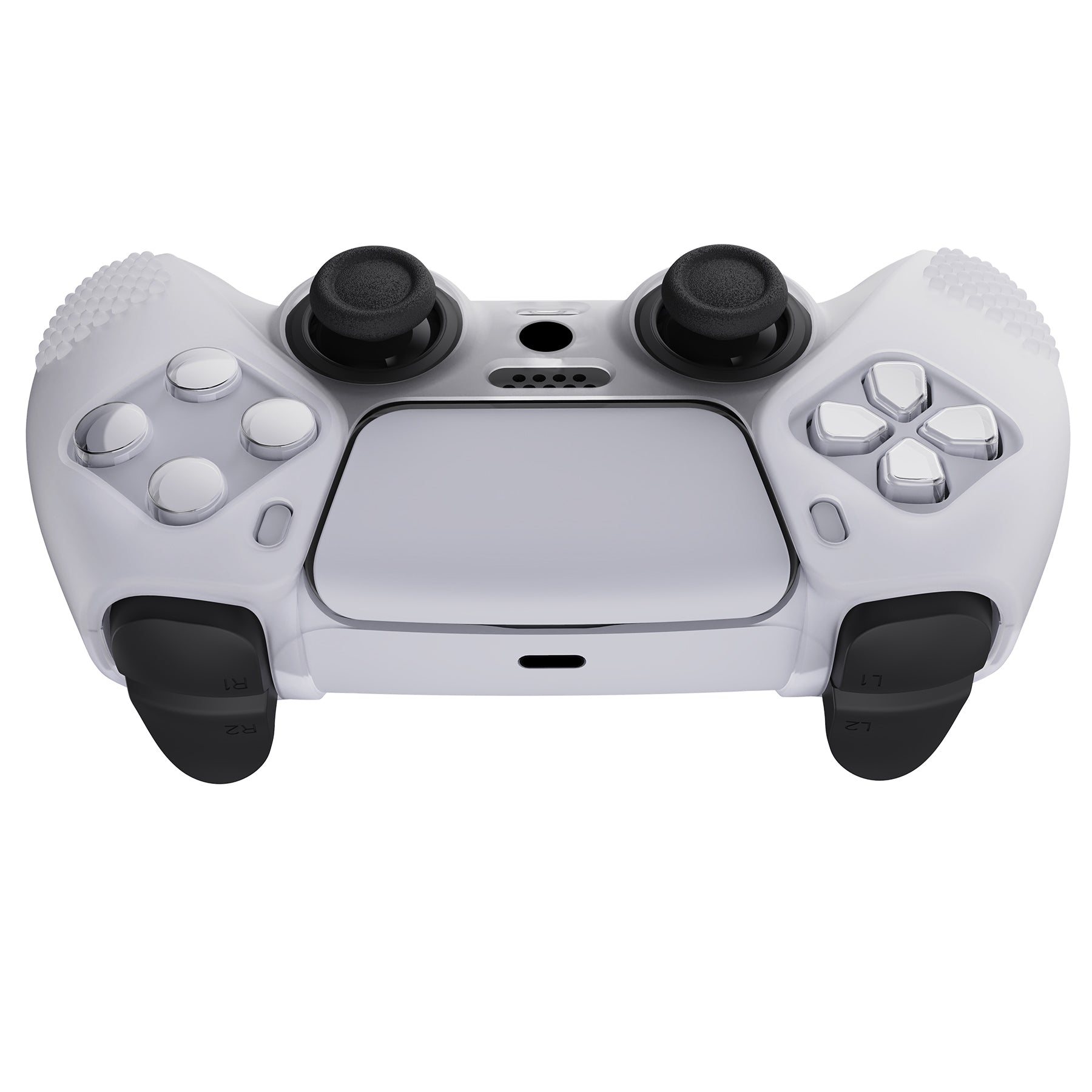 PlayVital 3D Studded Edition Anti-Slip Silicone Cover Skin with Thumb Grip Caps for PS5 Wireless Controller - Clear White PlayVital