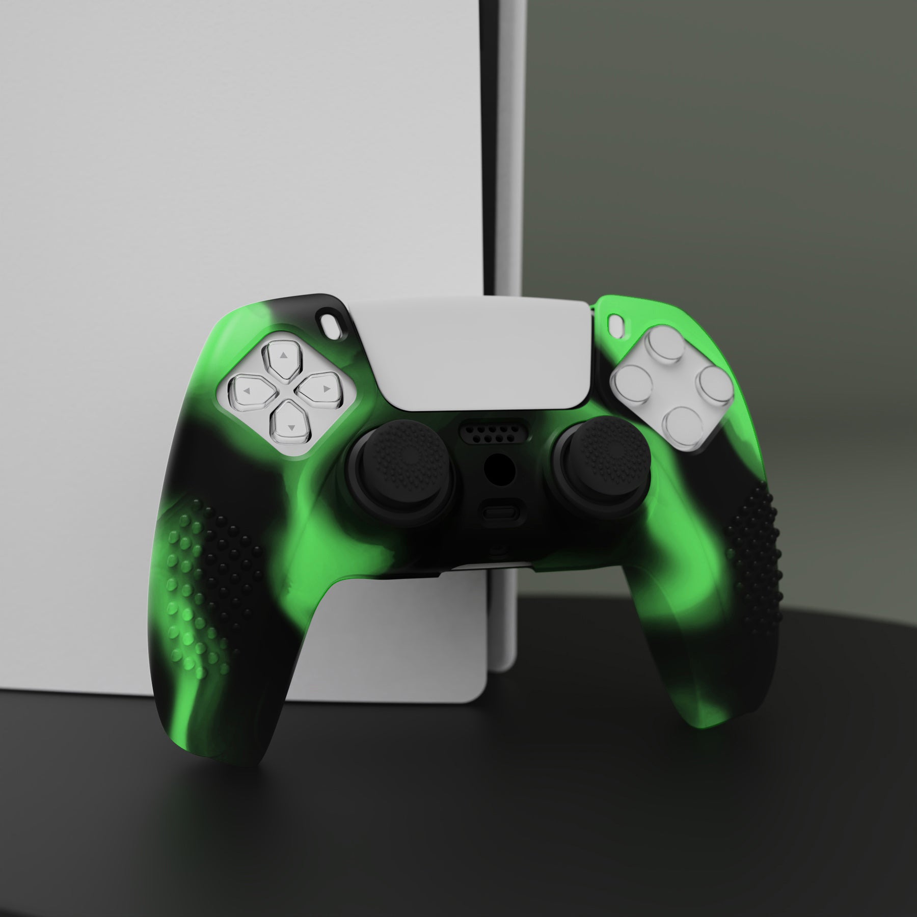 PlayVital 3D Studded Edition Anti-Slip Silicone Cover Skin with Thumb Grip Caps for PS5 Wireless Controller - Green & Black PlayVital