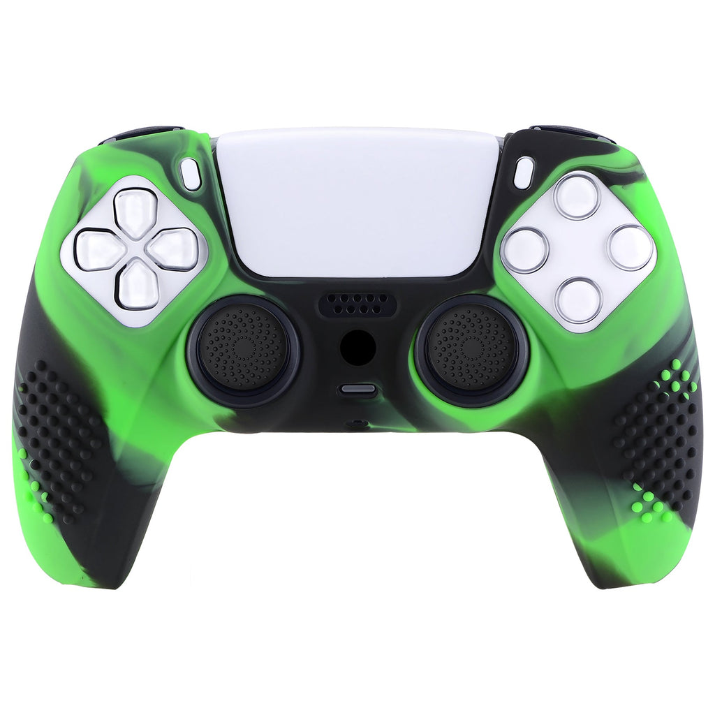 PlayVital 3D Studded Edition Anti-Slip Silicone Cover Skin with Thumb Grip Caps for PS5 Wireless Controller - Green & Black PlayVital