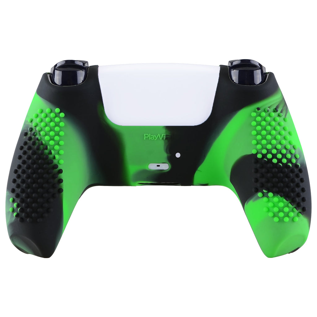 PlayVital 3D Studded Edition Anti-Slip Silicone Cover Skin with Thumb Grip Caps for PS5 Wireless Controller - Green & Black PlayVital
