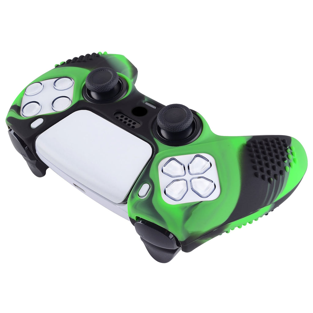 PlayVital 3D Studded Edition Anti-Slip Silicone Cover Skin with Thumb Grip Caps for PS5 Wireless Controller - Green & Black PlayVital