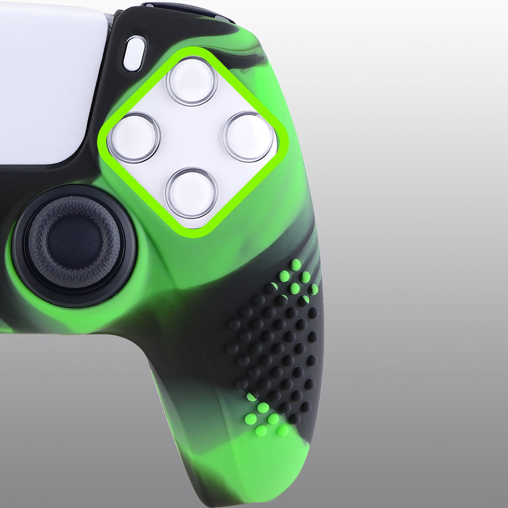 PlayVital 3D Studded Edition Anti-Slip Silicone Cover Skin with Thumb Grip Caps for PS5 Wireless Controller - Green & Black PlayVital