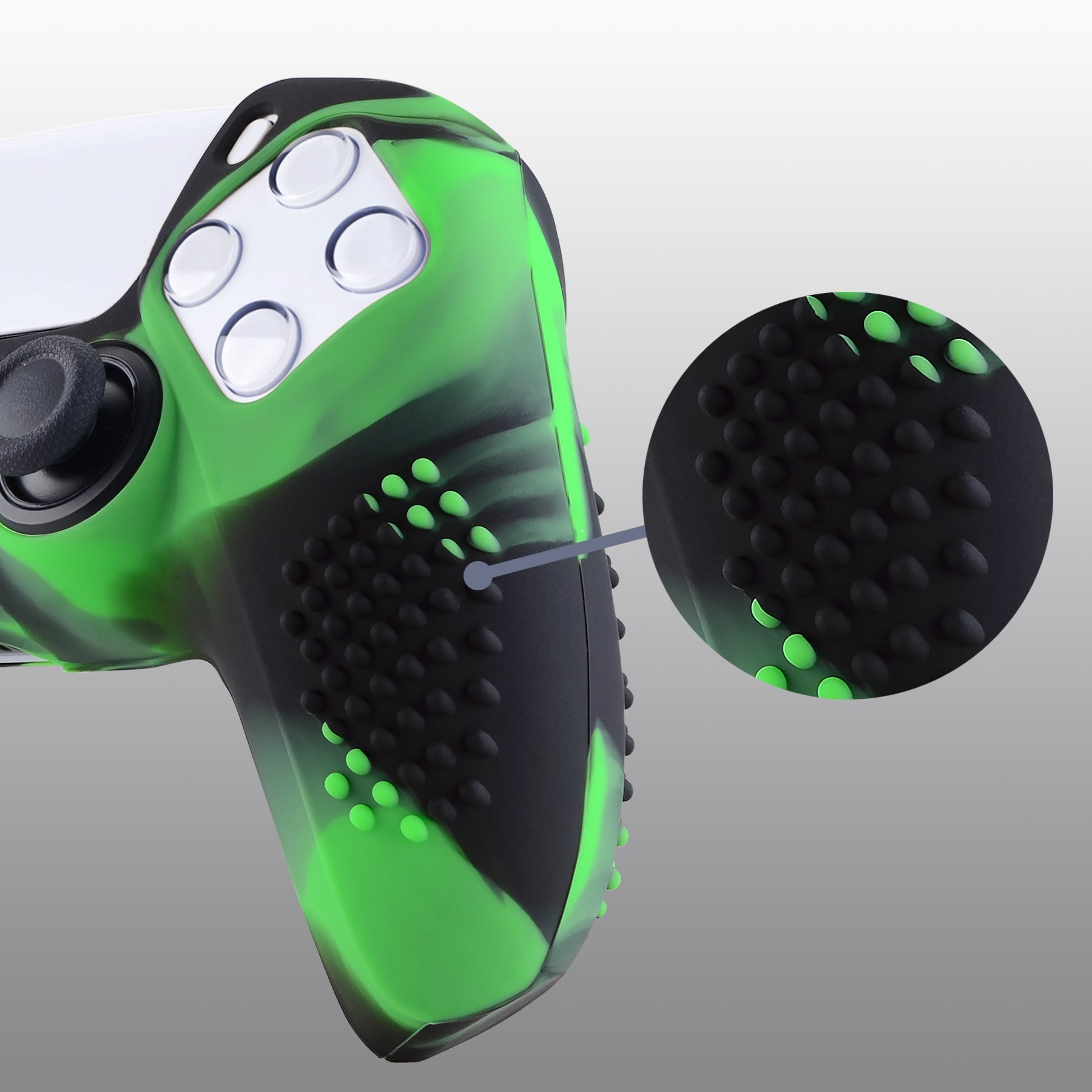 PlayVital 3D Studded Edition Anti-Slip Silicone Cover Skin with Thumb Grip Caps for PS5 Wireless Controller - Green & Black PlayVital