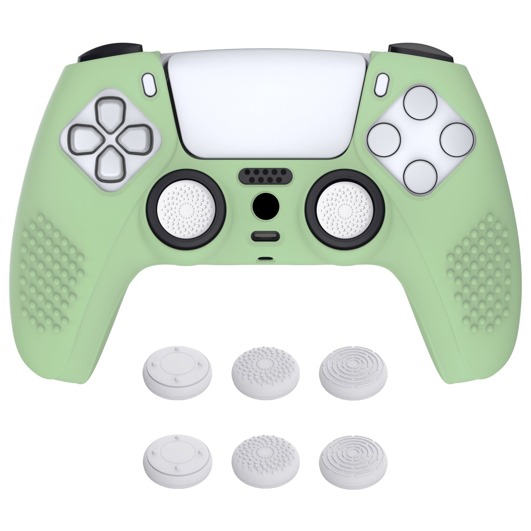 PlayVital 3D Studded Edition Anti-Slip Silicone Cover Skin with Thumb Grip Caps for PS5 Wireless Controller - Matcha Green PlayVital
