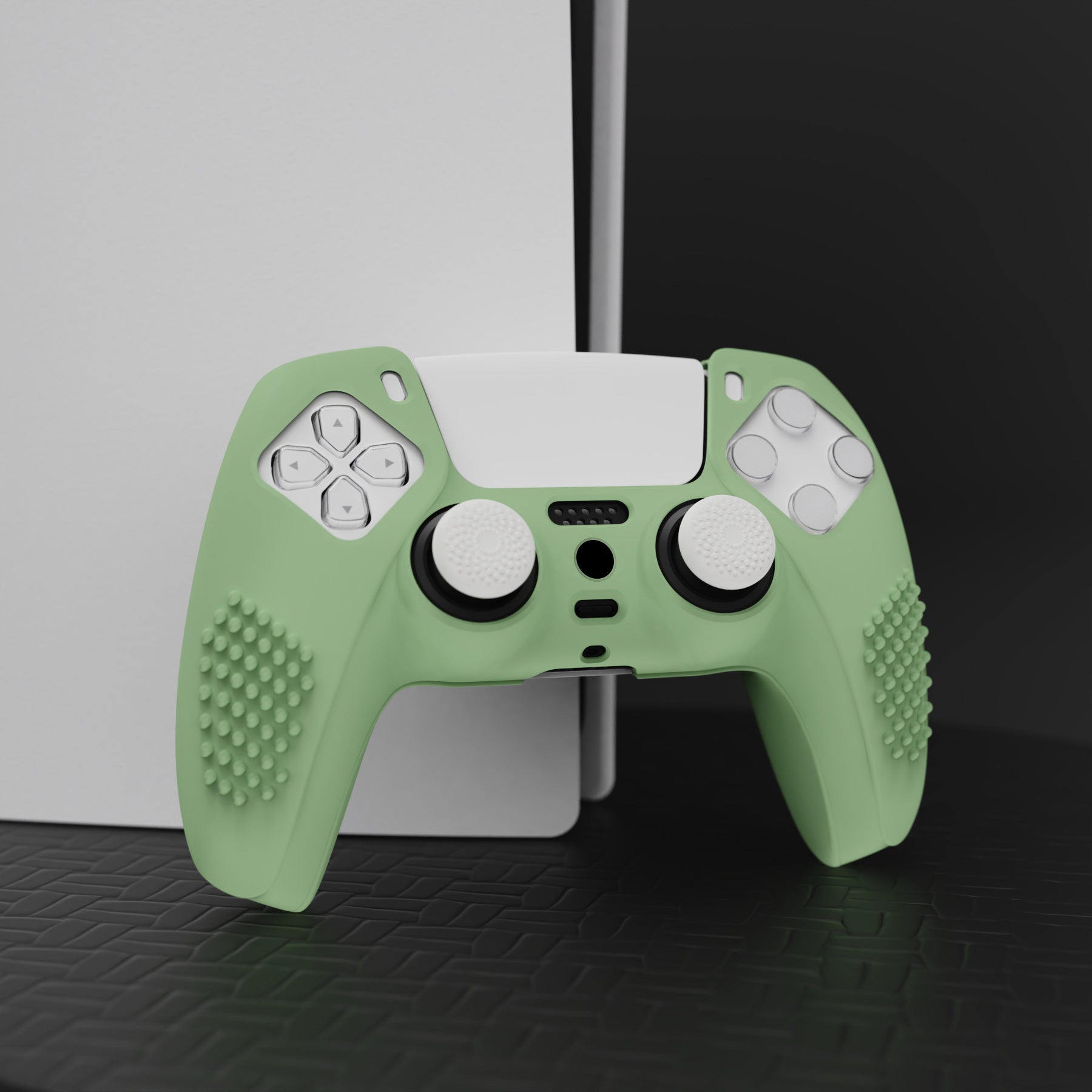 PlayVital 3D Studded Edition Anti-Slip Silicone Cover Skin with Thumb Grip Caps for PS5 Wireless Controller - Matcha Green PlayVital