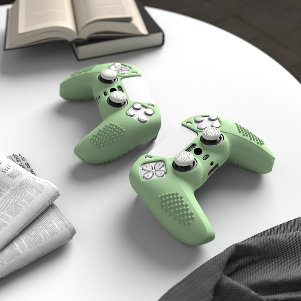 PlayVital 3D Studded Edition Anti-Slip Silicone Cover Skin with Thumb Grip Caps for PS5 Wireless Controller - Matcha Green PlayVital
