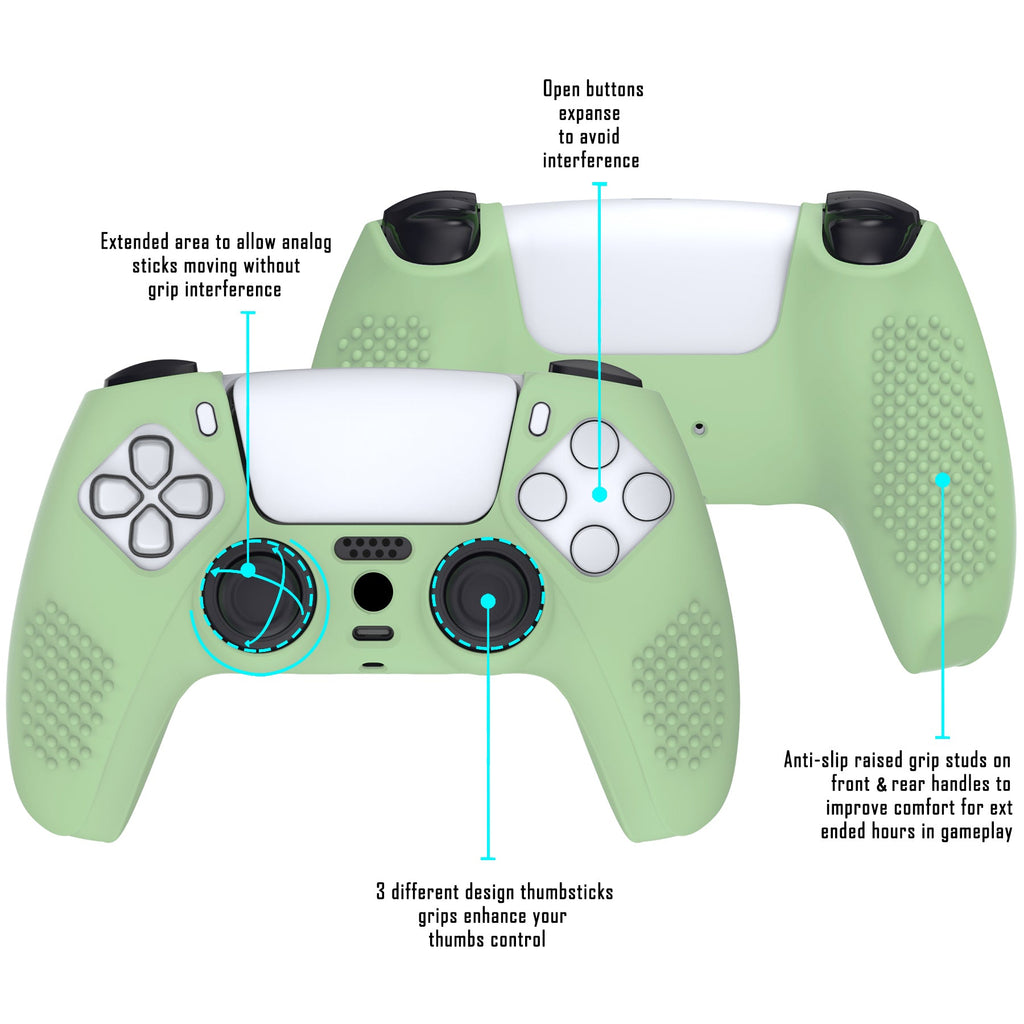 PlayVital 3D Studded Edition Anti-Slip Silicone Cover Skin with Thumb Grip Caps for PS5 Wireless Controller - Matcha Green PlayVital