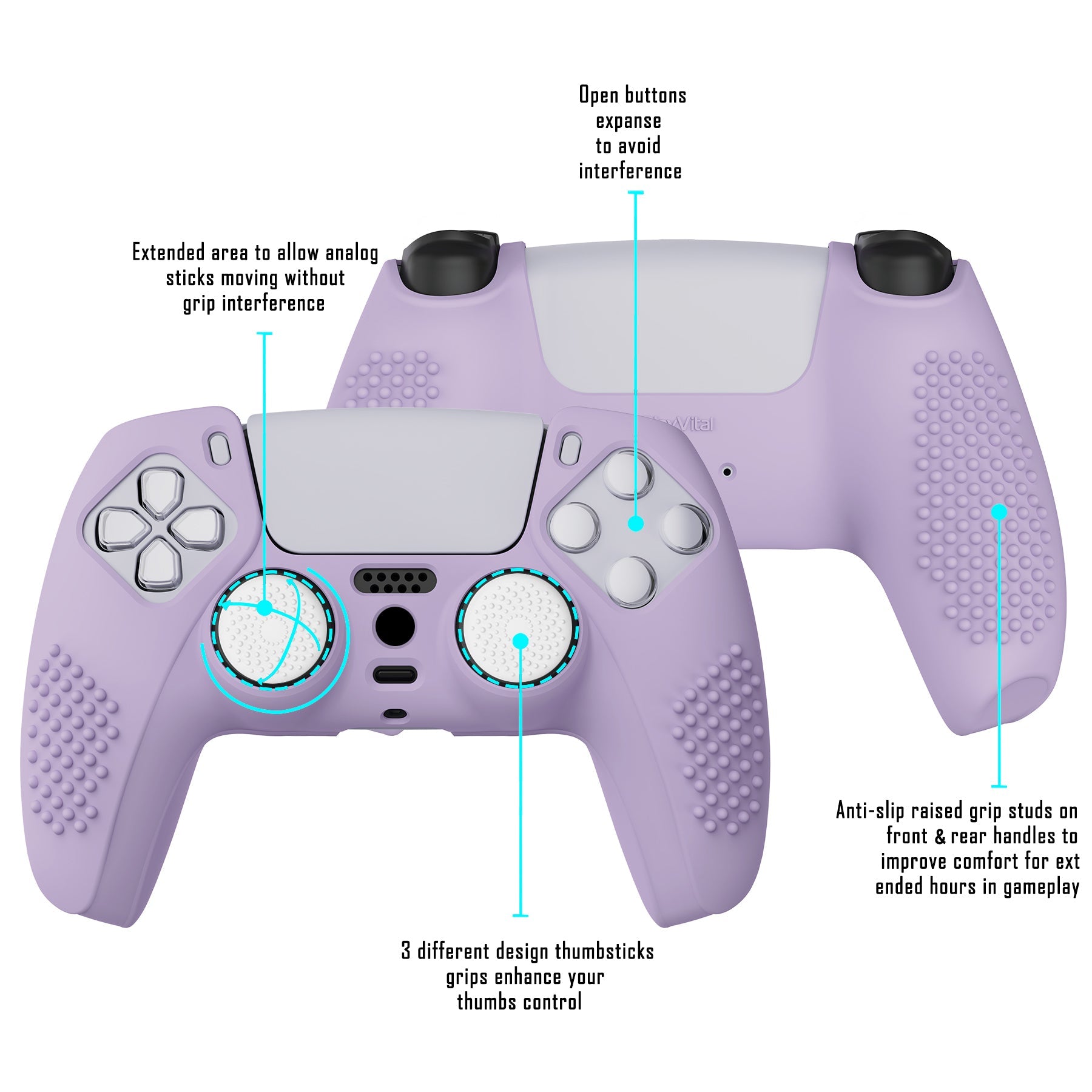 PlayVital 3D Studded Edition Anti-Slip Silicone Cover Skin with Thumb Grip Caps for PS5 Wireless Controller - Mauve Purple PlayVital