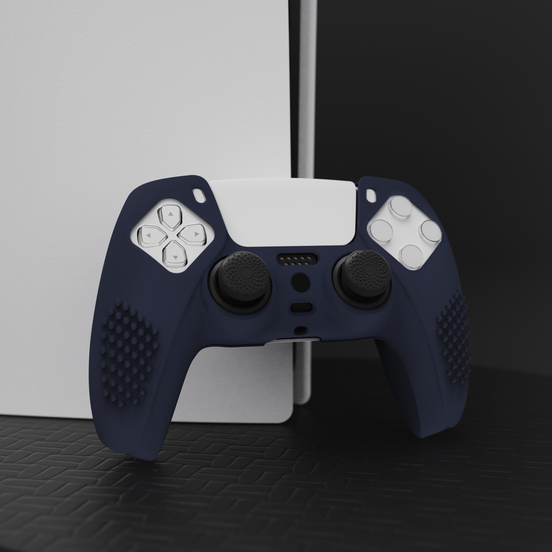 PlayVital 3D Studded Edition Anti-Slip Silicone Cover Skin with Thumb Grip Caps for PS5 Wireless Controller - Midnight Blue PlayVital