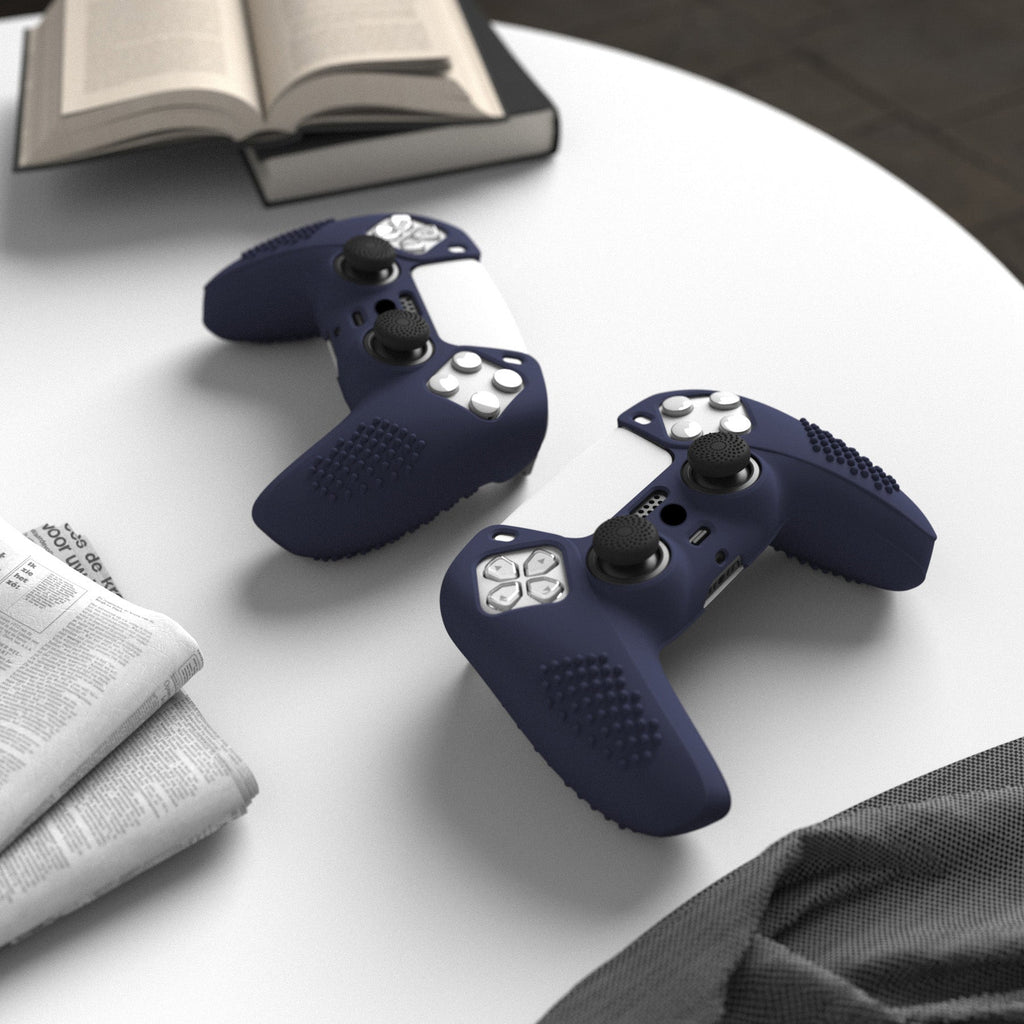 PlayVital 3D Studded Edition Anti-Slip Silicone Cover Skin with Thumb Grip Caps for PS5 Wireless Controller - Midnight Blue PlayVital