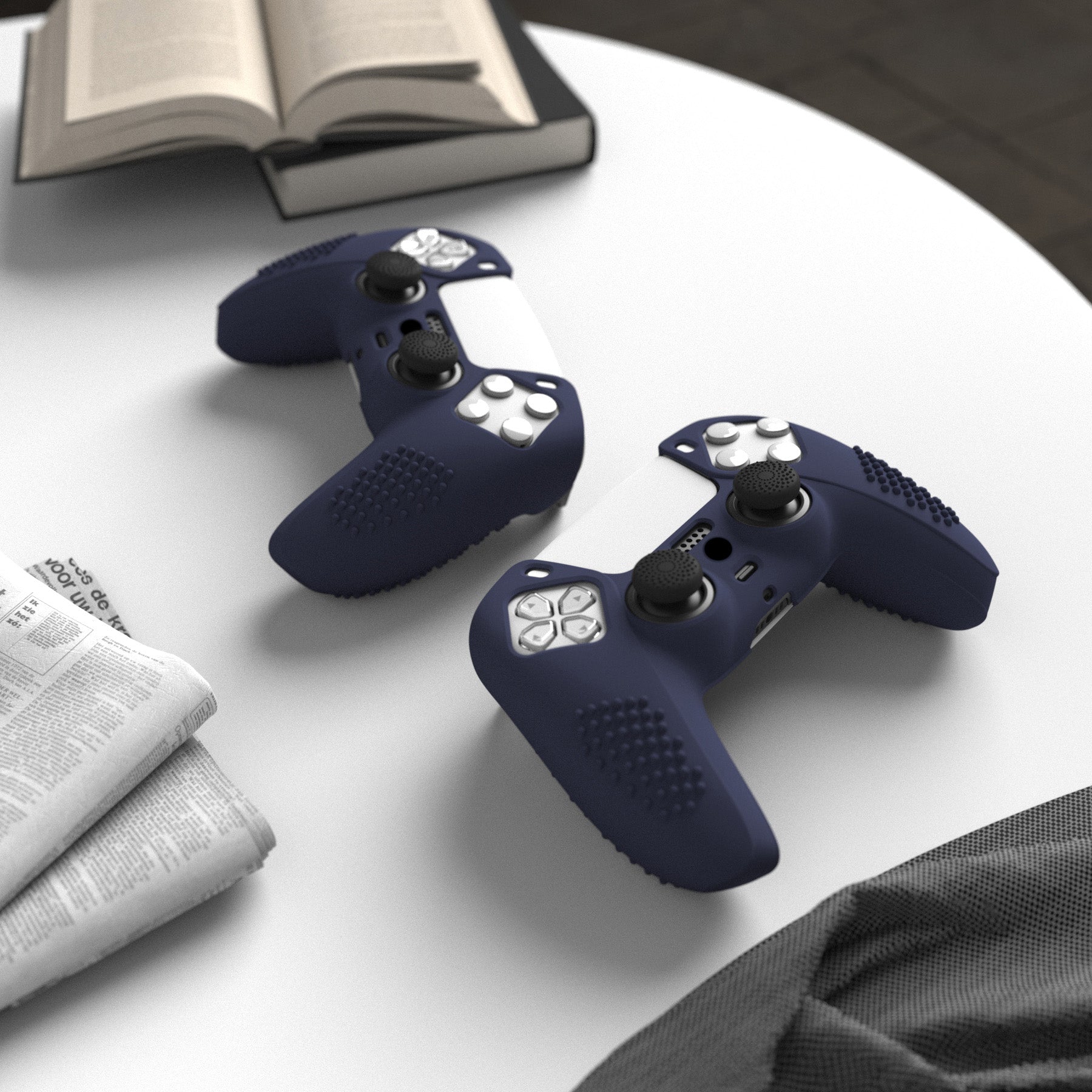 PlayVital 3D Studded Edition Anti-Slip Silicone Cover Skin with Thumb Grip Caps for PS5 Wireless Controller - Midnight Blue PlayVital