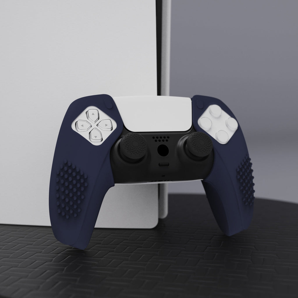 PlayVital 3D Studded Edition Anti-Slip Silicone Cover Skin with Thumb Grip Caps for PS5 Wireless Controller, Compatible with Charging Station - Midnight Blue PlayVital