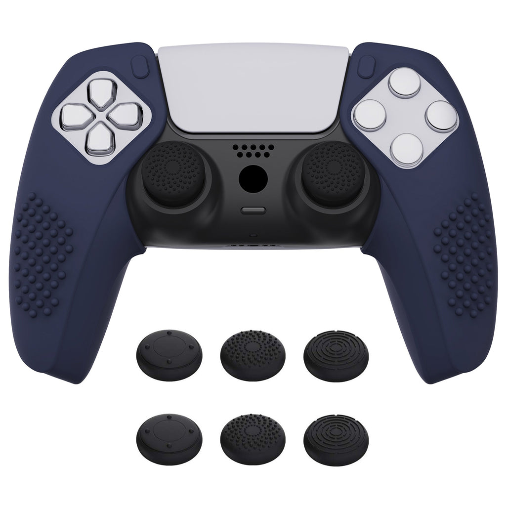 PlayVital 3D Studded Edition Anti-Slip Silicone Cover Skin with Thumb Grip Caps for PS5 Wireless Controller, Compatible with Charging Station - Midnight Blue PlayVital