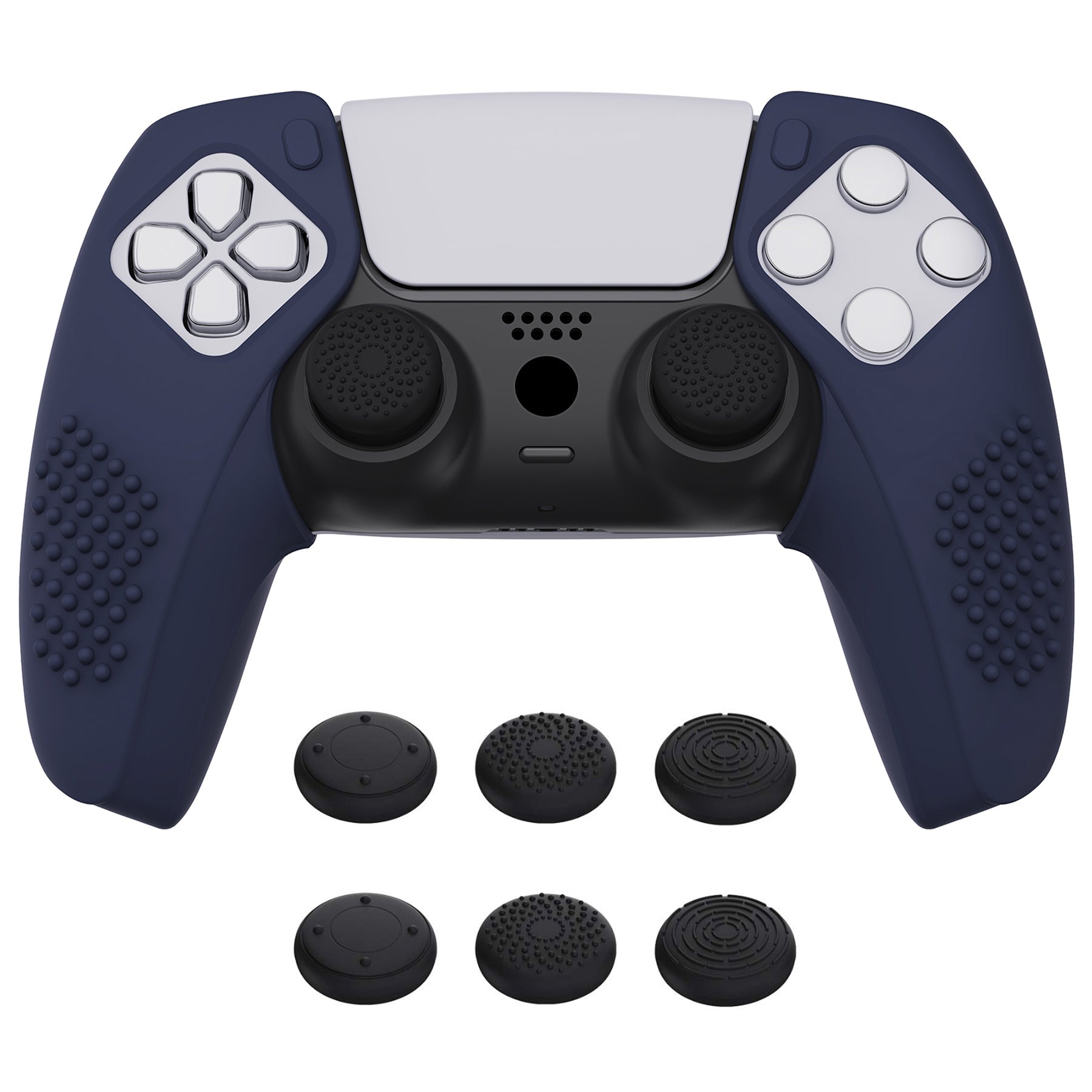 PlayVital 3D Studded Edition Anti-Slip Silicone Cover Skin with Thumb Grip Caps for PS5 Wireless Controller, Compatible with Charging Station - Midnight Blue PlayVital