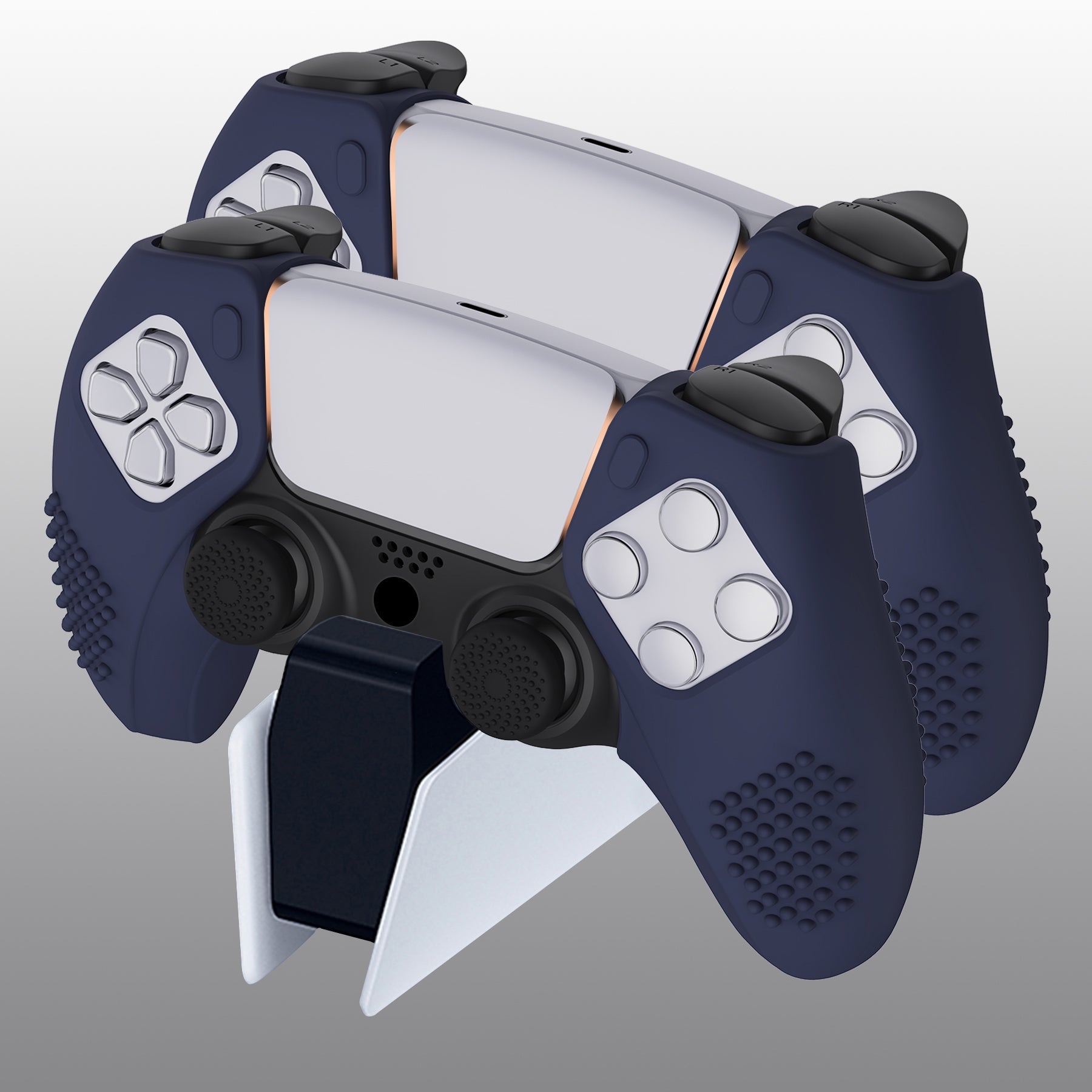 PlayVital 3D Studded Edition Anti-Slip Silicone Cover Skin with Thumb Grip Caps for PS5 Wireless Controller, Compatible with Charging Station - Midnight Blue PlayVital