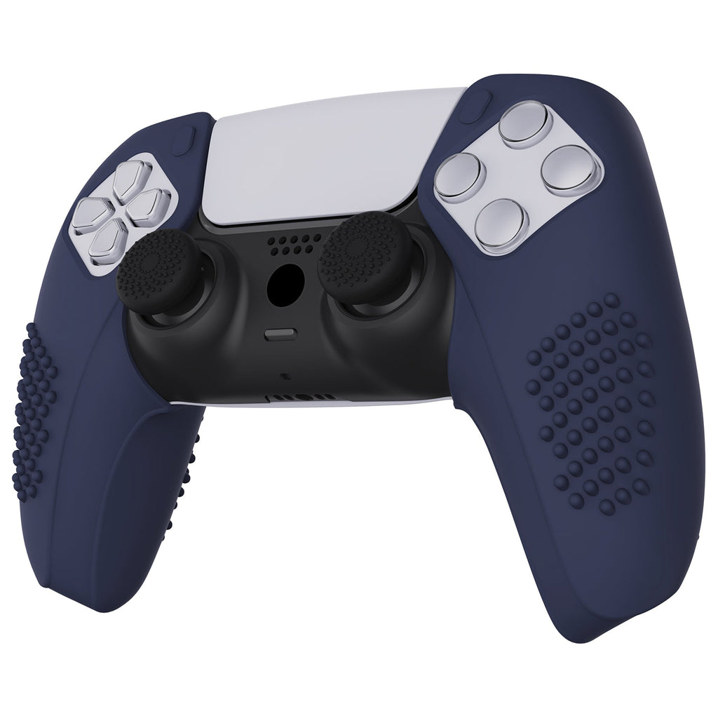PlayVital 3D Studded Edition Anti-Slip Silicone Cover Skin with Thumb Grip Caps for PS5 Wireless Controller, Compatible with Charging Station - Midnight Blue PlayVital