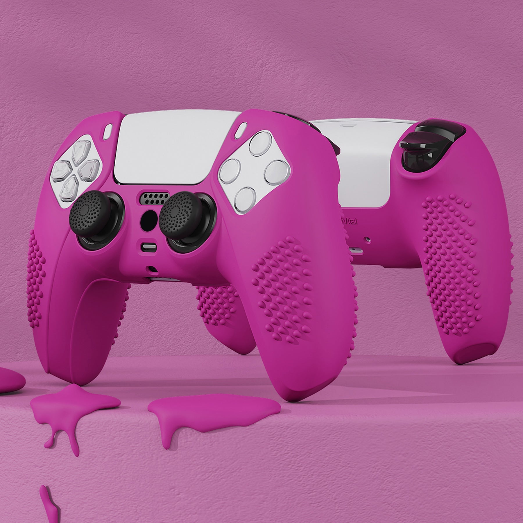 PlayVital 3D Studded Edition Anti-Slip Silicone Cover Skin with Thumb Grip Caps for PS5 Wireless Controller - Neon Purple PlayVital