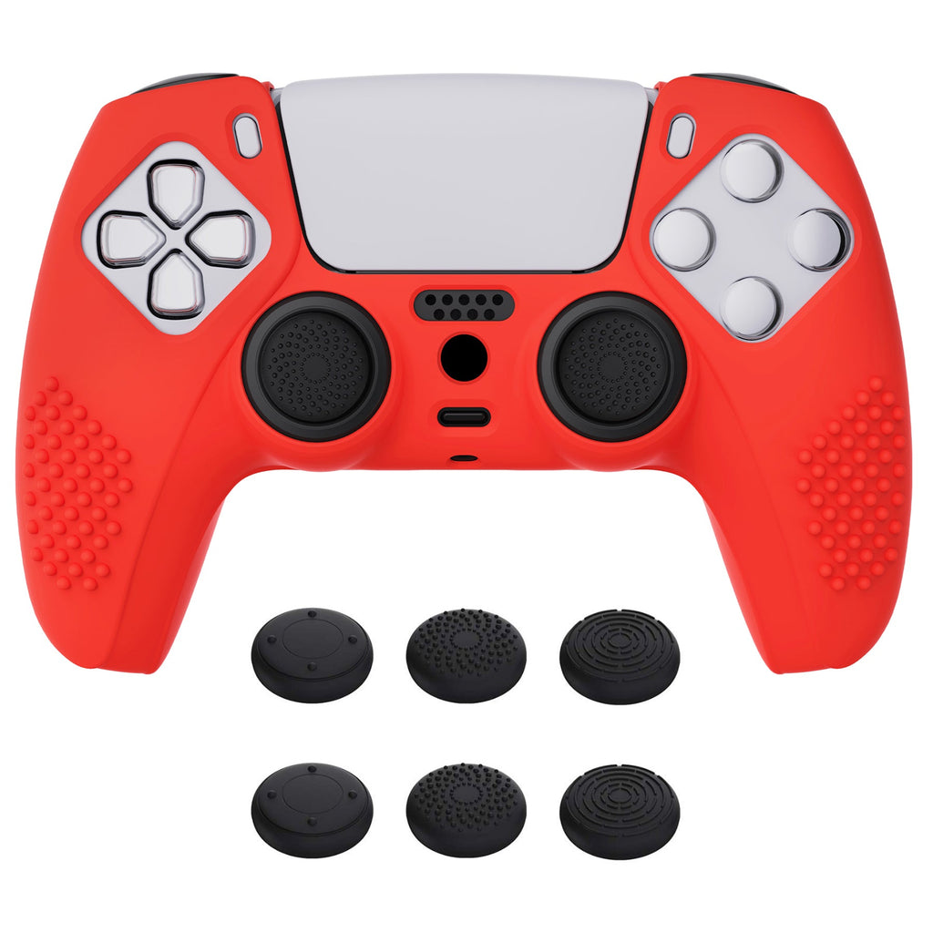 PlayVital 3D Studded Edition Anti-Slip Silicone Cover Skin with Thumb Grip Caps for PS5 Wireless Controller - Passion red PlayVital