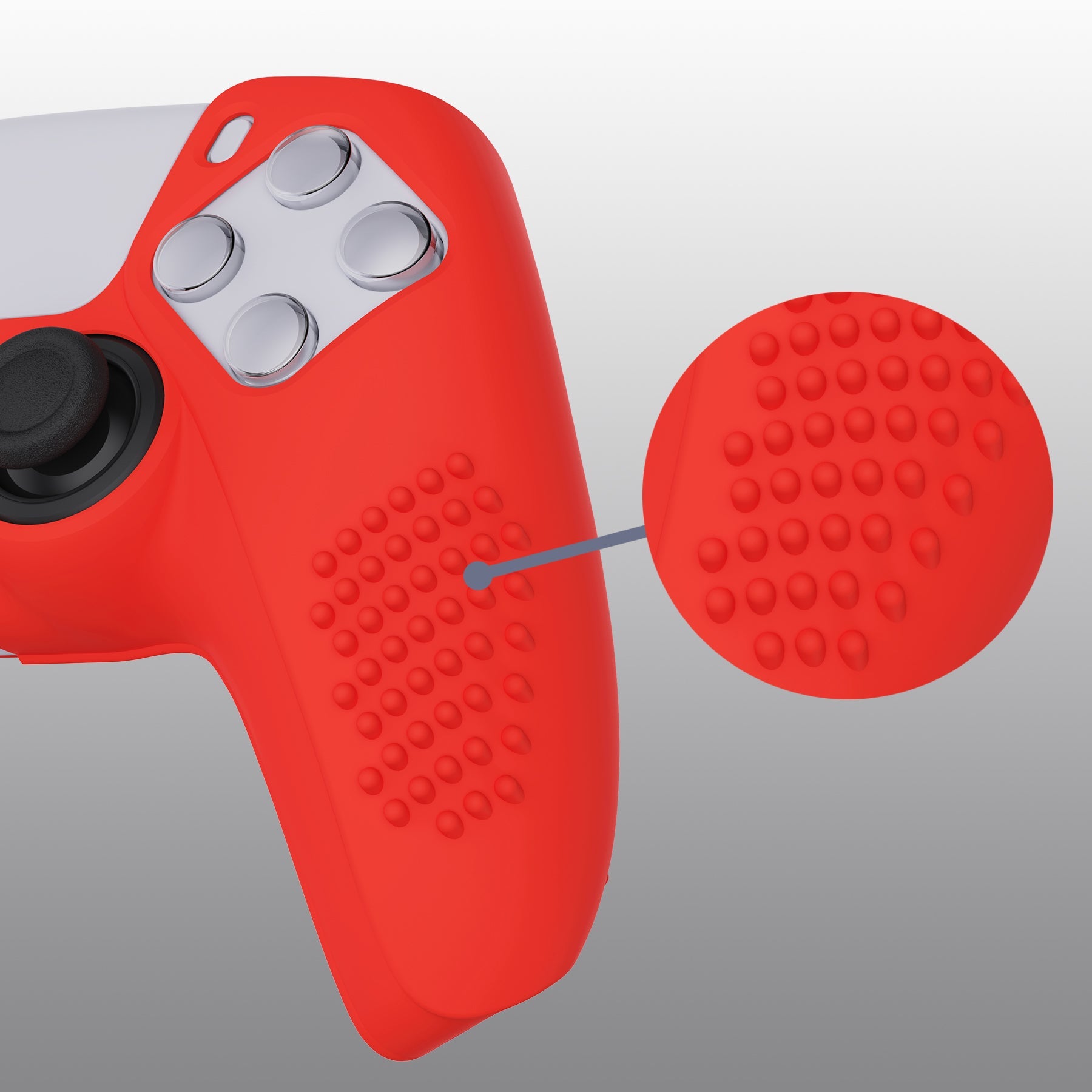 PlayVital 3D Studded Edition Anti-Slip Silicone Cover Skin with Thumb Grip Caps for PS5 Wireless Controller - Passion red PlayVital