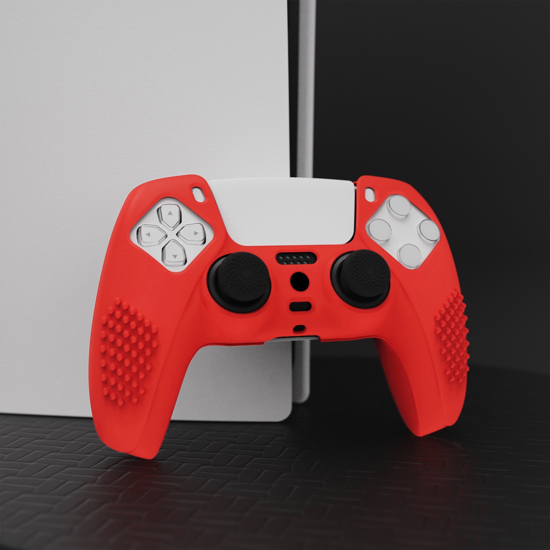 PlayVital 3D Studded Edition Anti-Slip Silicone Cover Skin with Thumb Grip Caps for PS5 Wireless Controller - Passion red PlayVital
