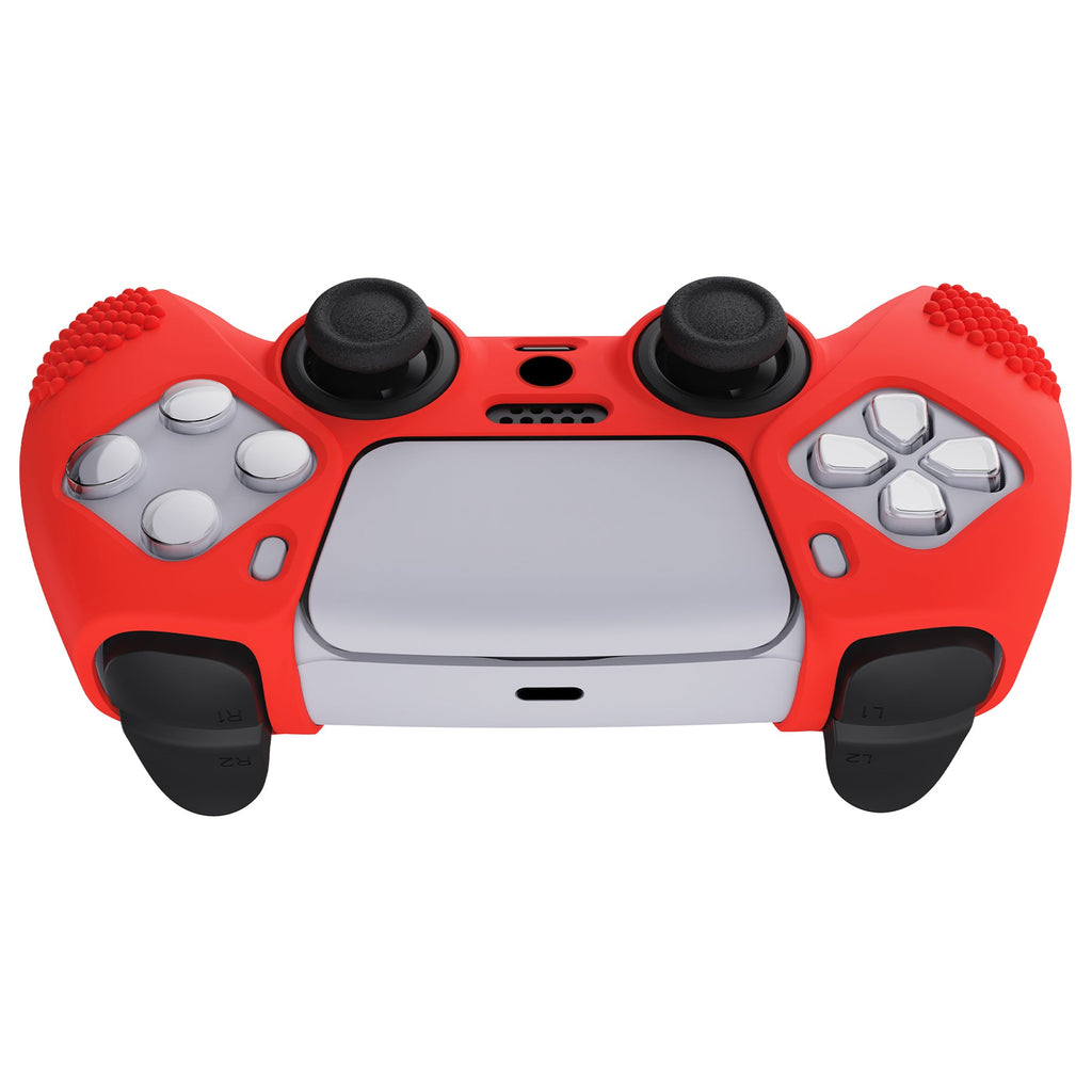 PlayVital 3D Studded Edition Anti-Slip Silicone Cover Skin with Thumb Grip Caps for PS5 Wireless Controller - Passion red PlayVital