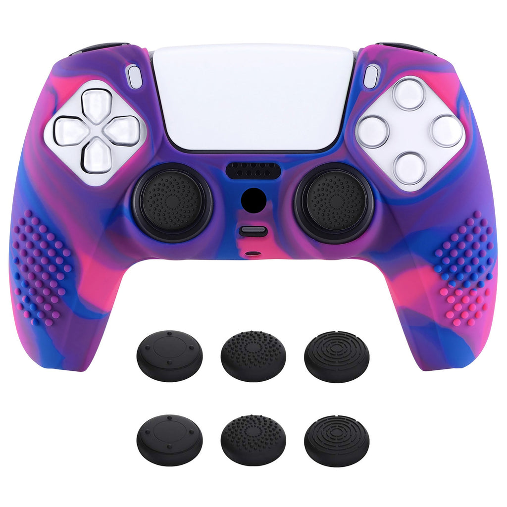 PlayVital 3D Studded Edition Anti-Slip Silicone Cover Skin with Thumb Grip Caps for PS5 Wireless Controller - Pink & Purple & Blue PlayVital