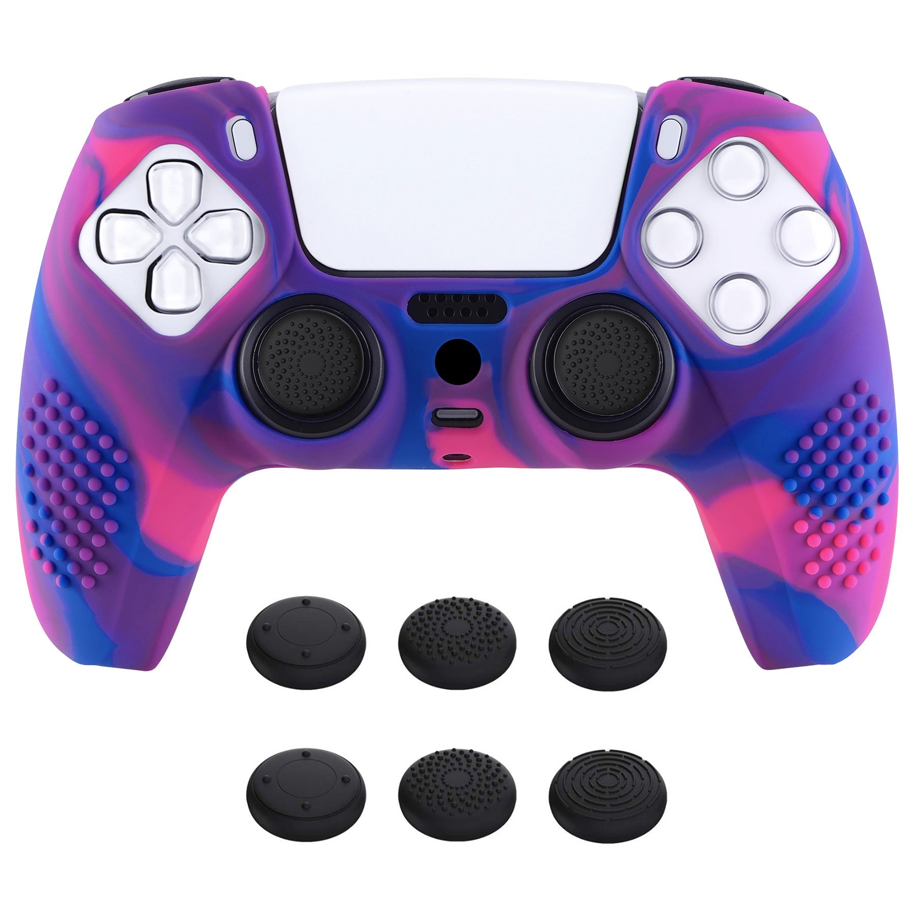 PlayVital 3D Studded Edition Anti-Slip Silicone Cover Skin with Thumb Grip Caps for PS5 Wireless Controller - Pink & Purple & Blue PlayVital