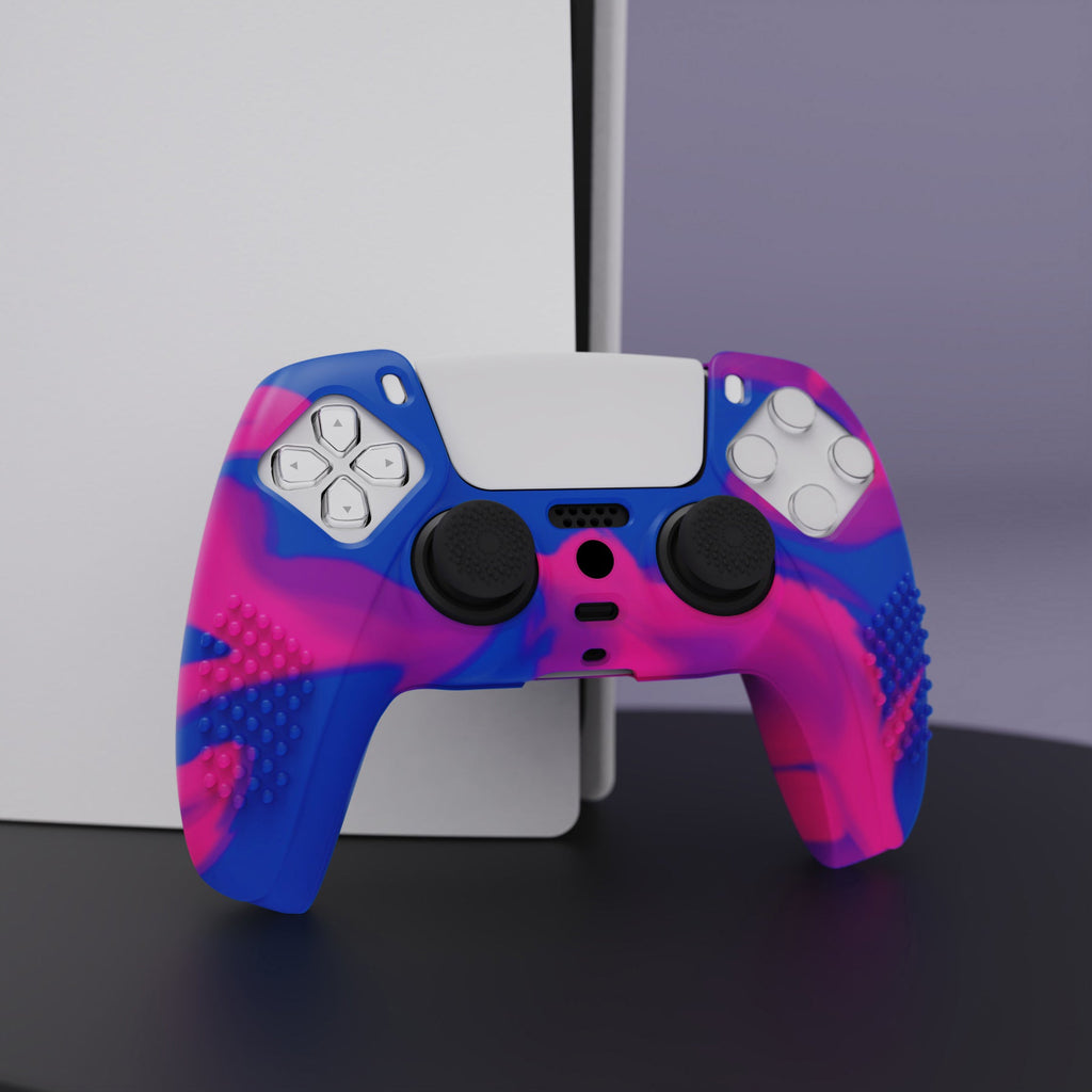PlayVital 3D Studded Edition Anti-Slip Silicone Cover Skin with Thumb Grip Caps for PS5 Wireless Controller - Pink & Purple & Blue PlayVital