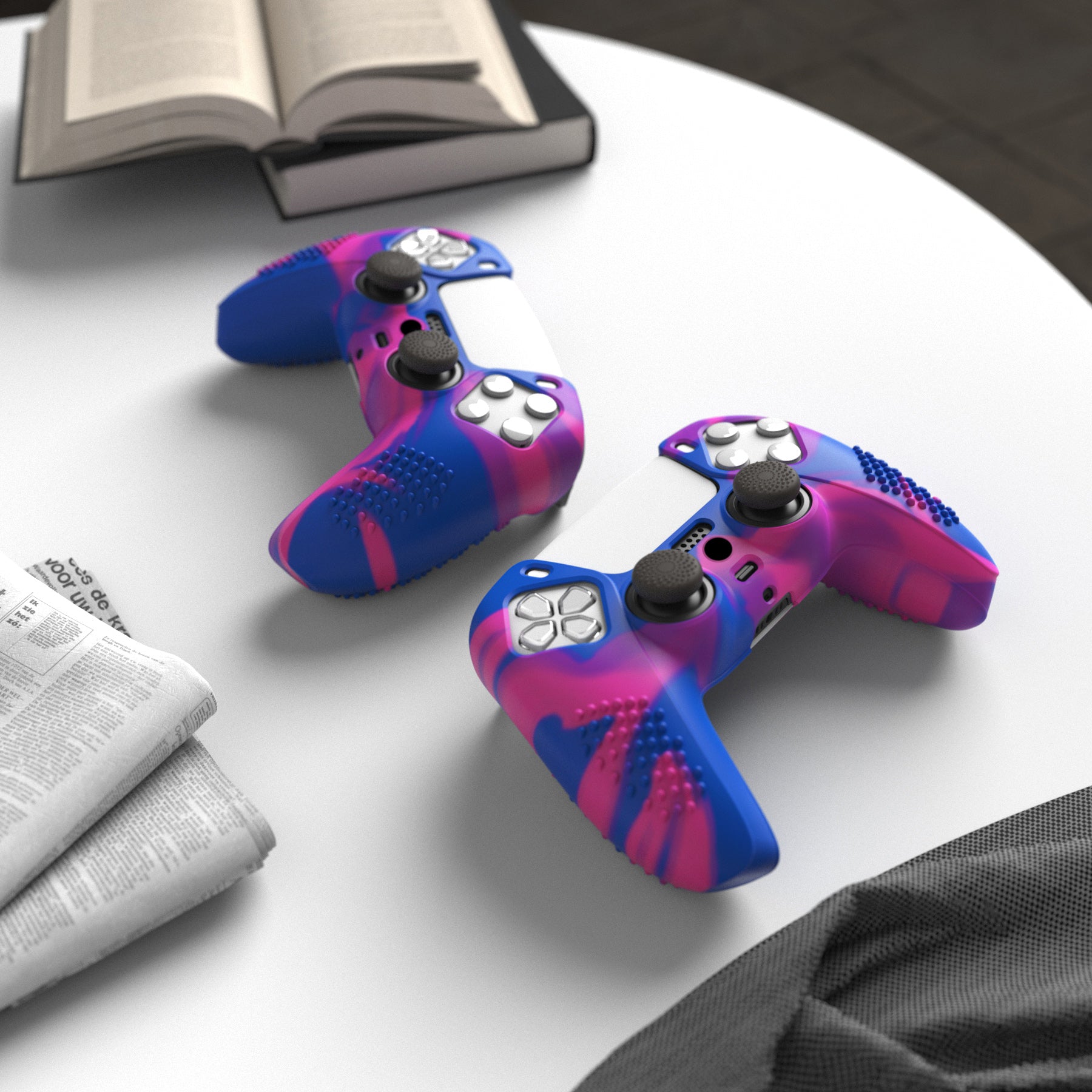 PlayVital 3D Studded Edition Anti-Slip Silicone Cover Skin with Thumb Grip Caps for PS5 Wireless Controller - Pink & Purple & Blue PlayVital