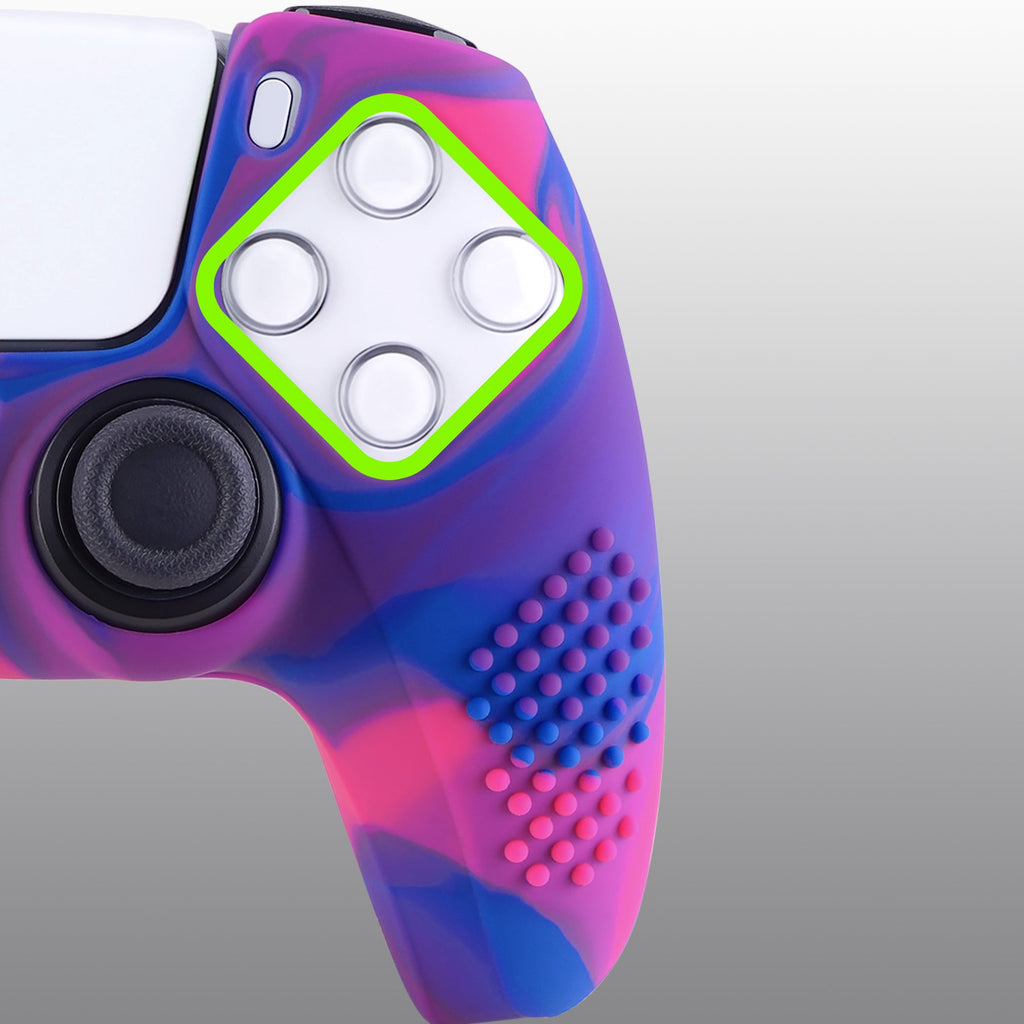 PlayVital 3D Studded Edition Anti-Slip Silicone Cover Skin with Thumb Grip Caps for PS5 Wireless Controller - Pink & Purple & Blue PlayVital
