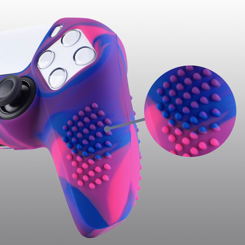 PlayVital 3D Studded Edition Anti-Slip Silicone Cover Skin with Thumb Grip Caps for PS5 Wireless Controller - Pink & Purple & Blue PlayVital