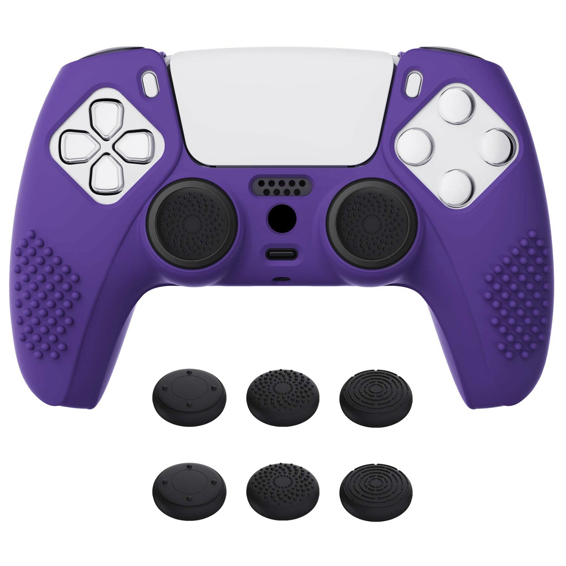 PlayVital 3D Studded Edition Anti-Slip Silicone Cover Skin with Thumb Grip Caps for PS5 Wireless Controller - Purple PlayVital